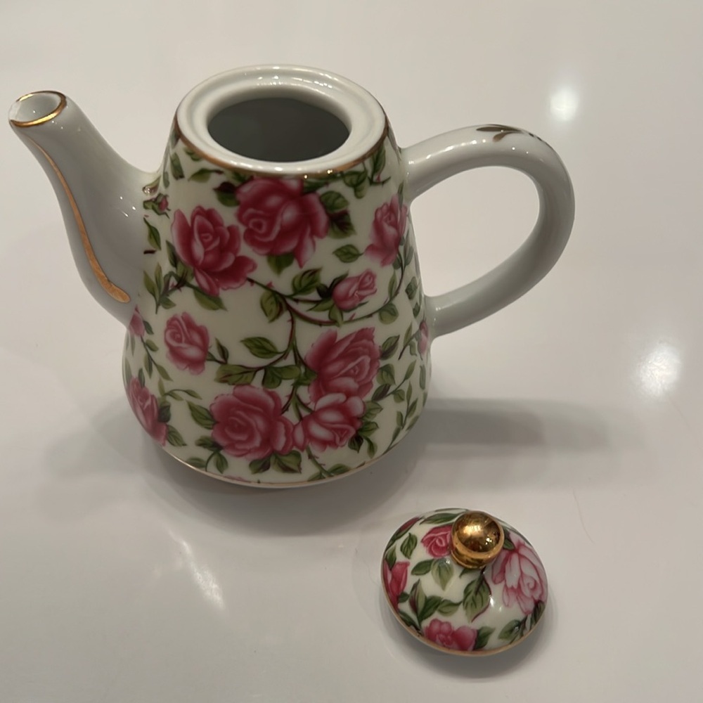 Vintage 🌸 3-Piece Mini Porcelain Set Bell, Teapot Egg Trinket Box Floral Small - Picture 8 of 16